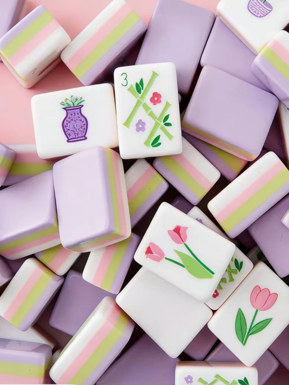 Pastel Floral Mahjong Tiles Set